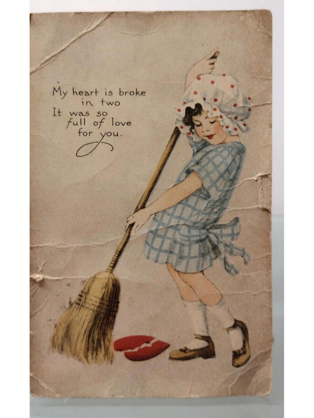 Antique Postcard 2 cent stamp 1918 Valentines Sent February rare red stamp D.C.